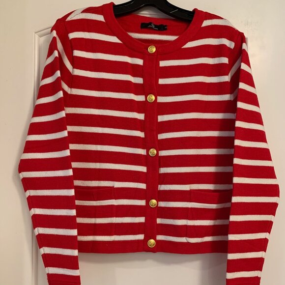 NWT LILLUSORY RED & WHITE STRIPE CARDIGAN SM - Picture 1 of 9